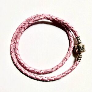 Pandora Pink Braided Leather Bracelet with Sterling Silver Clasp